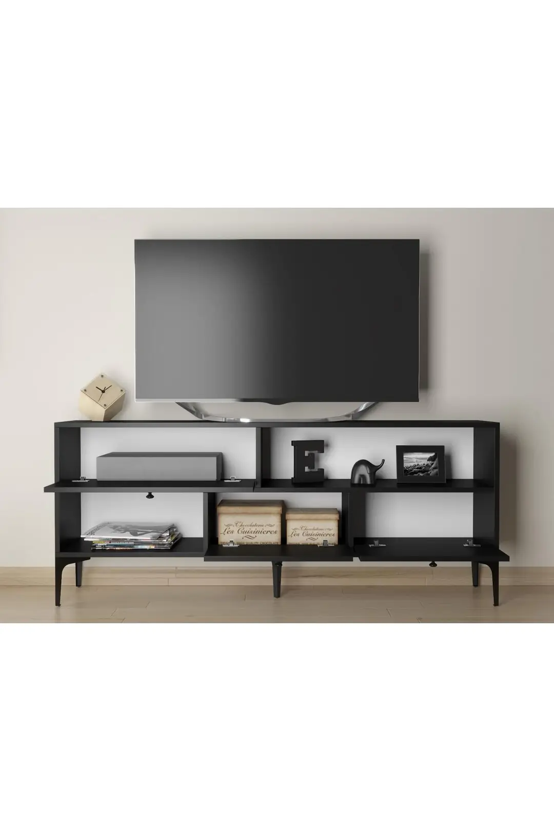 Katre 150 Cm Metal Ayaklı Tv Ünitesi - Siyah / Siyah